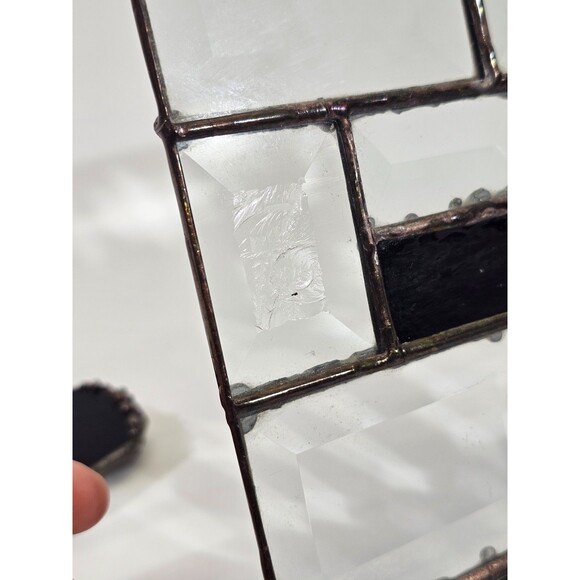 Antique Stained Glass Handmade Mirror Trinket Jewelry Box Vanity Set Art Deco - Picture 13 of 15